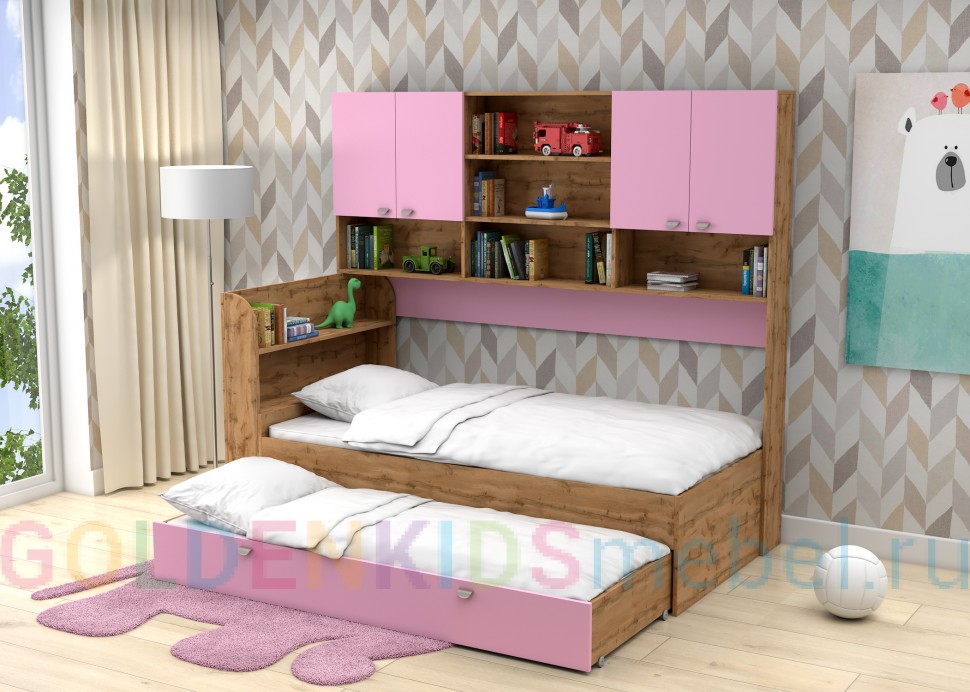 Двуспальная кровать Golden kids 8 дуб вотан розовый