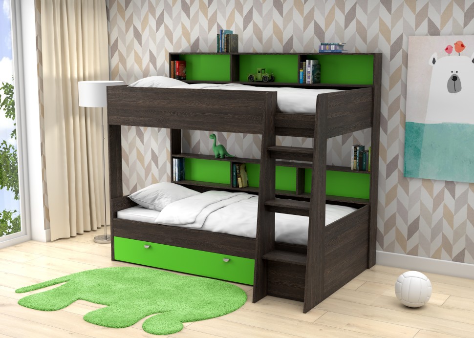 Двухъярусная кровать Golden kids 1 венге зеленый