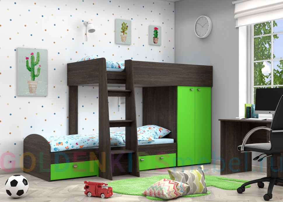 Двухъярусная кровать Golden kids 2 венге зеленый